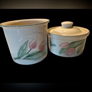 Pfaltzgraff Garden Party Floral Dip Cooler set (no lid) and Lidded Butter Tub